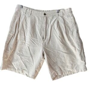 Vintage Eddie Bauer Linen Shorts Mens 36 (Tag 38) Pleated Khaki 90s Preppy